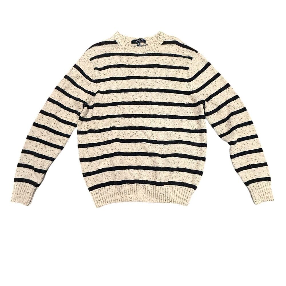 Crown & Ivy Men's Striped Speckled Knit Pullover Crewneck Sweater Cream Small